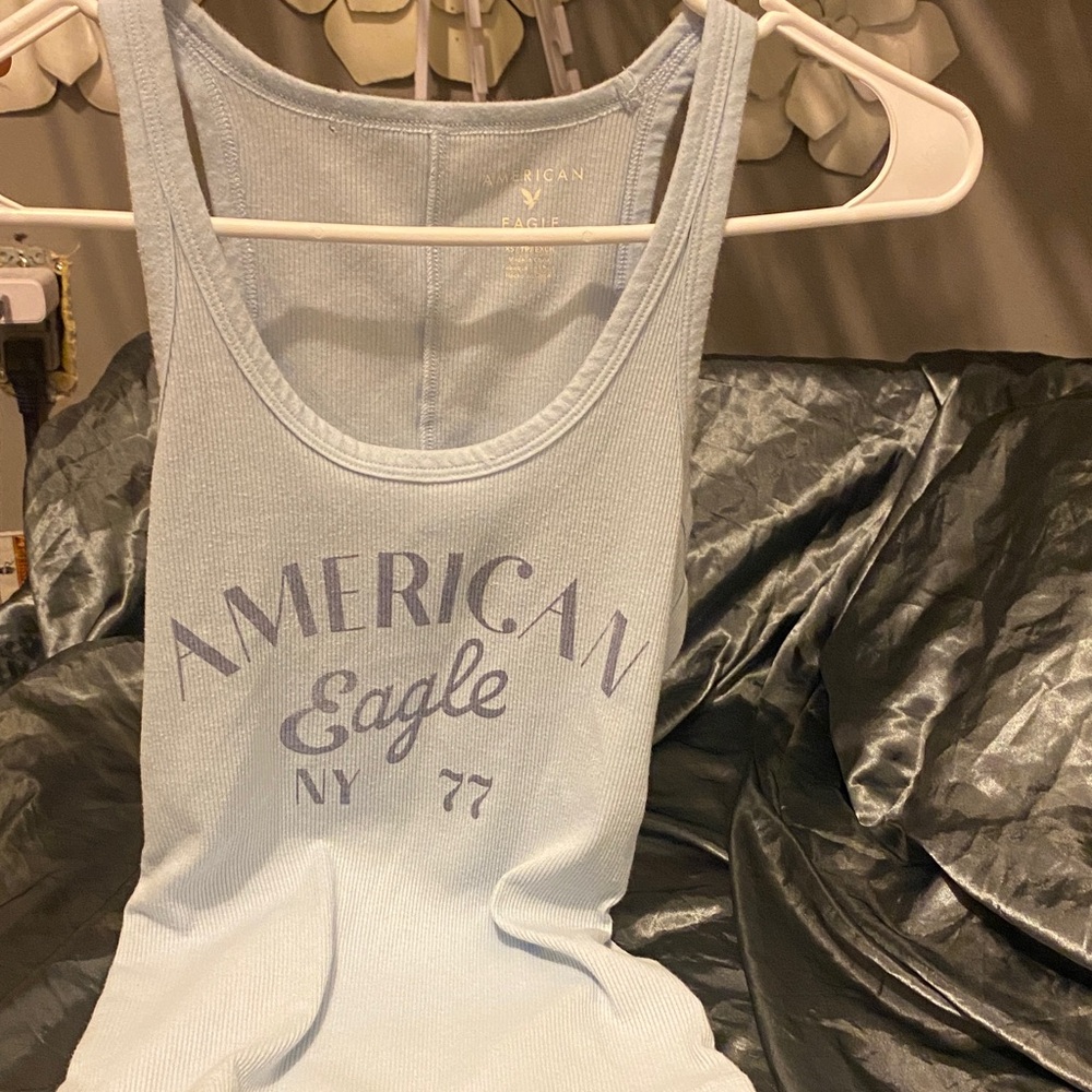 American Eagle Outfitters Sky Blue Graphic Tank Top